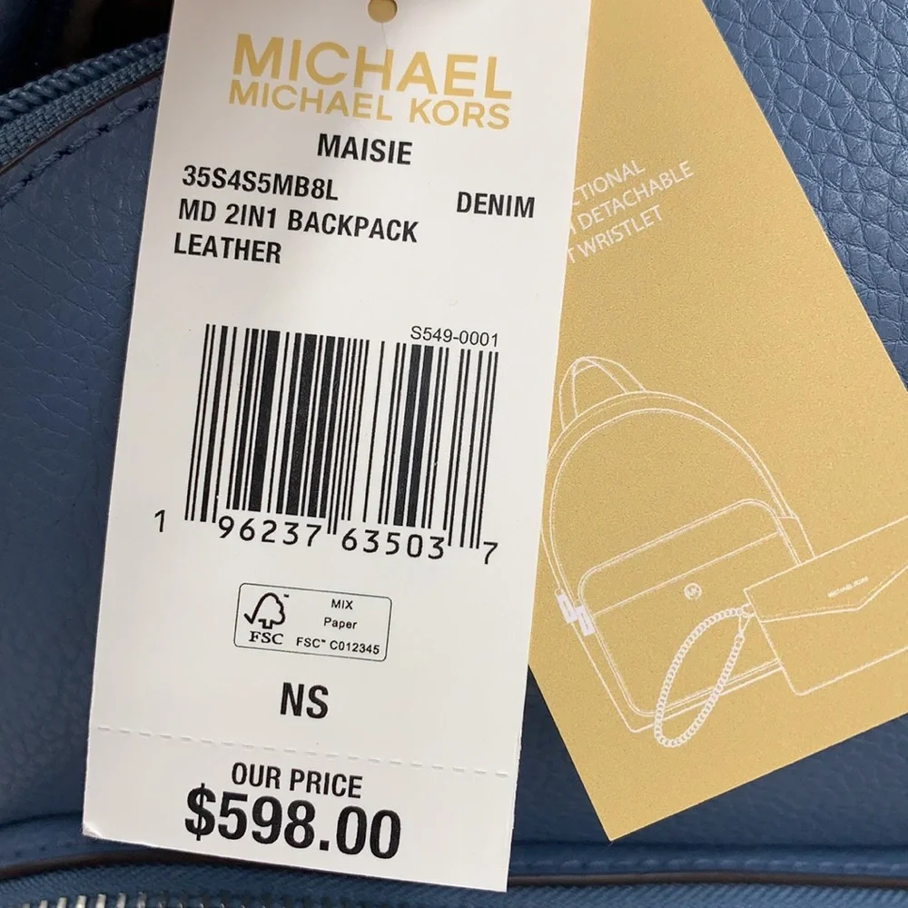 MICHAEL KORS Maisie Medium Pebbled Leather 2-in-1 Backpack DENIM COLOR - Picture 16 of 16